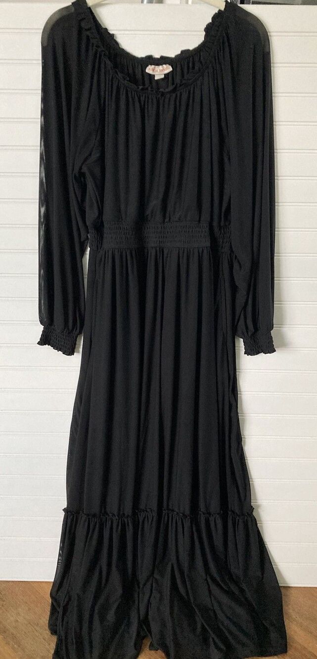Knox Rose Long Sleeve Sheer Maxi Dress LARGE Black Witchy Vampire Gothic